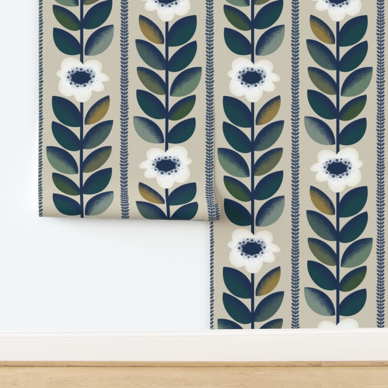 Floral Bold Stripes Jumbo Scale Custom Removable Wallpaper by Spoonflower Peel & Stick Wallpaper 2FT Wide